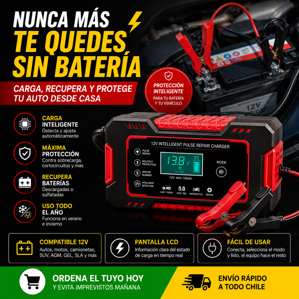 CARGADOR REPARADOR DE BATERIAS PARA AUTO